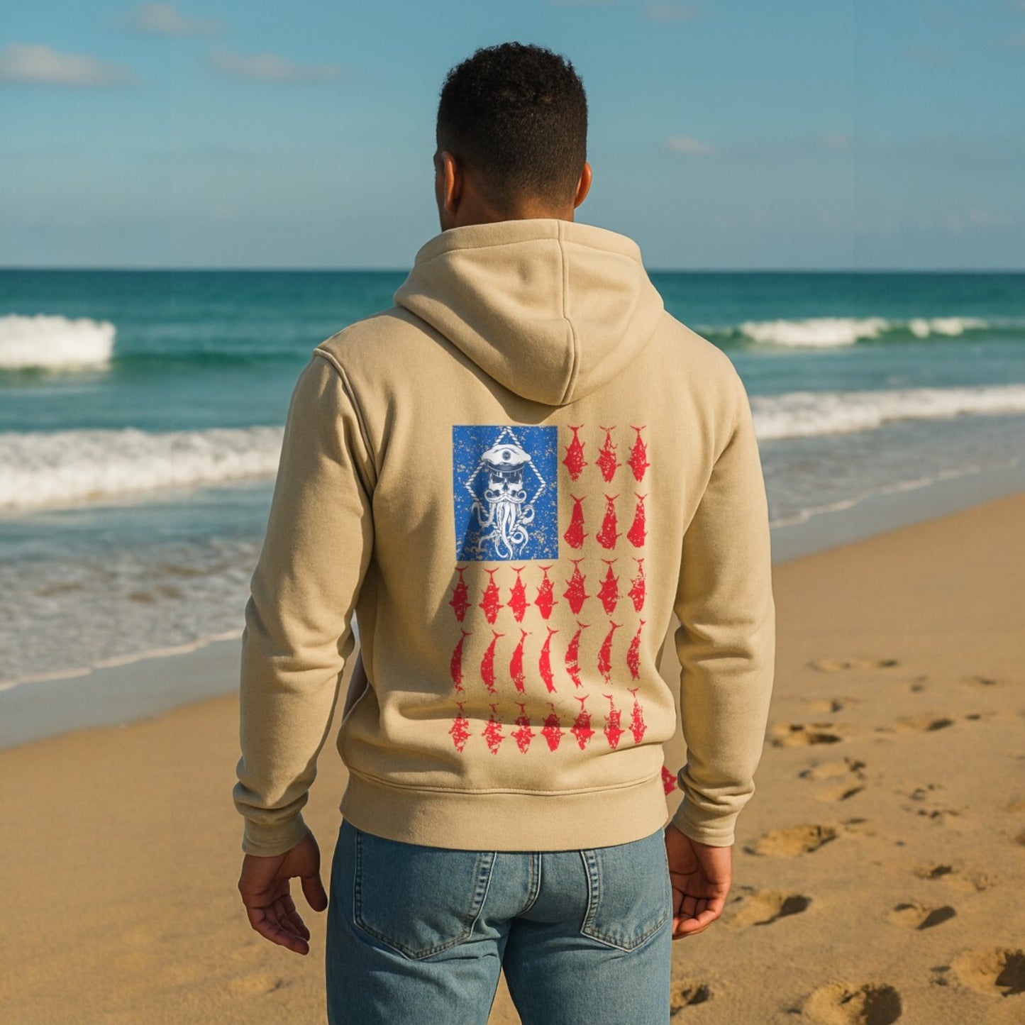 SALTY WEAPON FLEECE HOODIE – AMERICAN FLAG COASTAL DESIGN | PATRIOTIC LIFESTYLE HOODIE (3 COLORS)