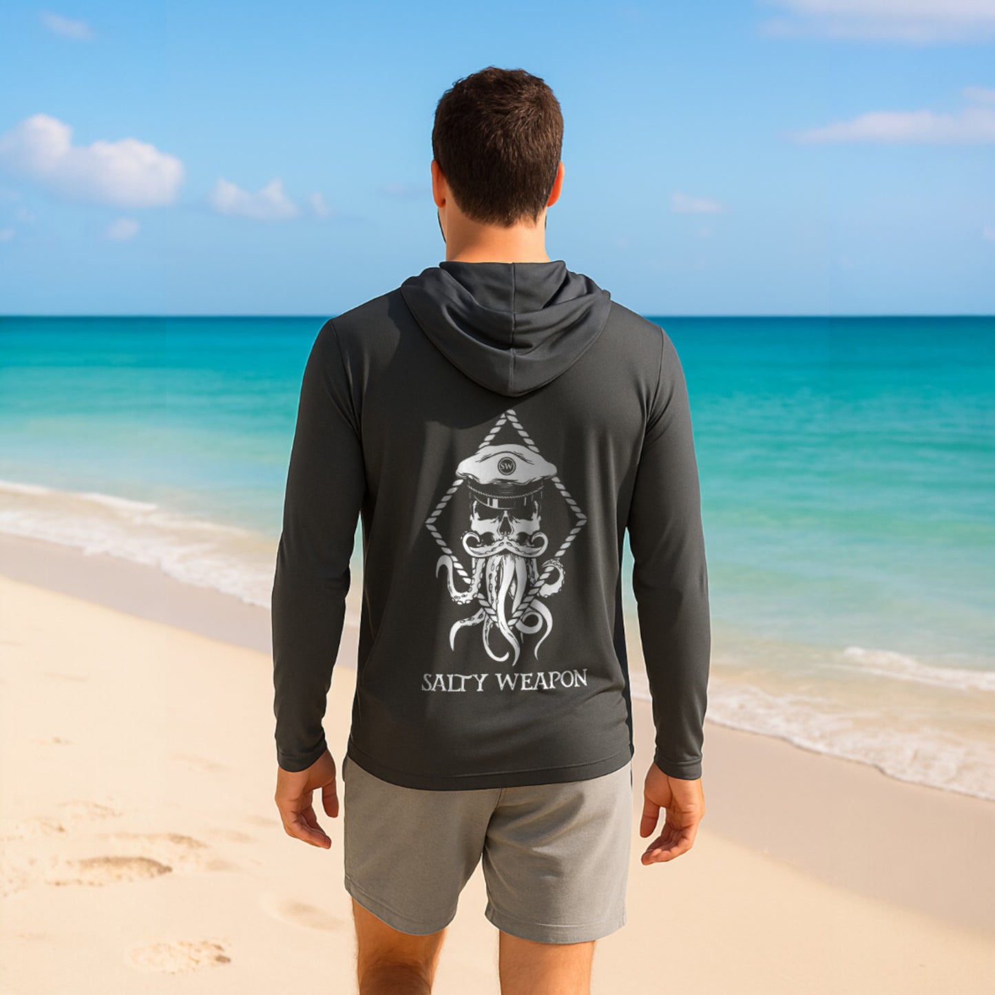 SALTY WEAPON HOODED UV SHIRT – PERFORMANCE SUN HOODIE | WHITE NAUTICAL LOGO (4 COLORS)