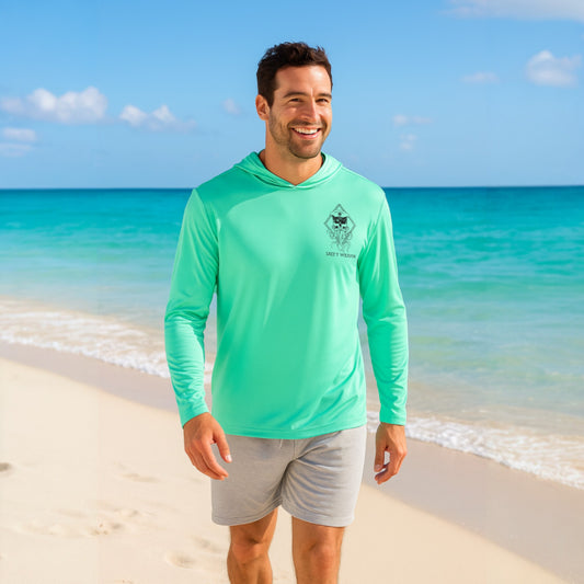 SALTY WEAPON HOODED UV SHIRT – PERFORMANCE SUN HOODIE WITH AMERICAN FLAG COASTAL DESIGN (5 COLORS)