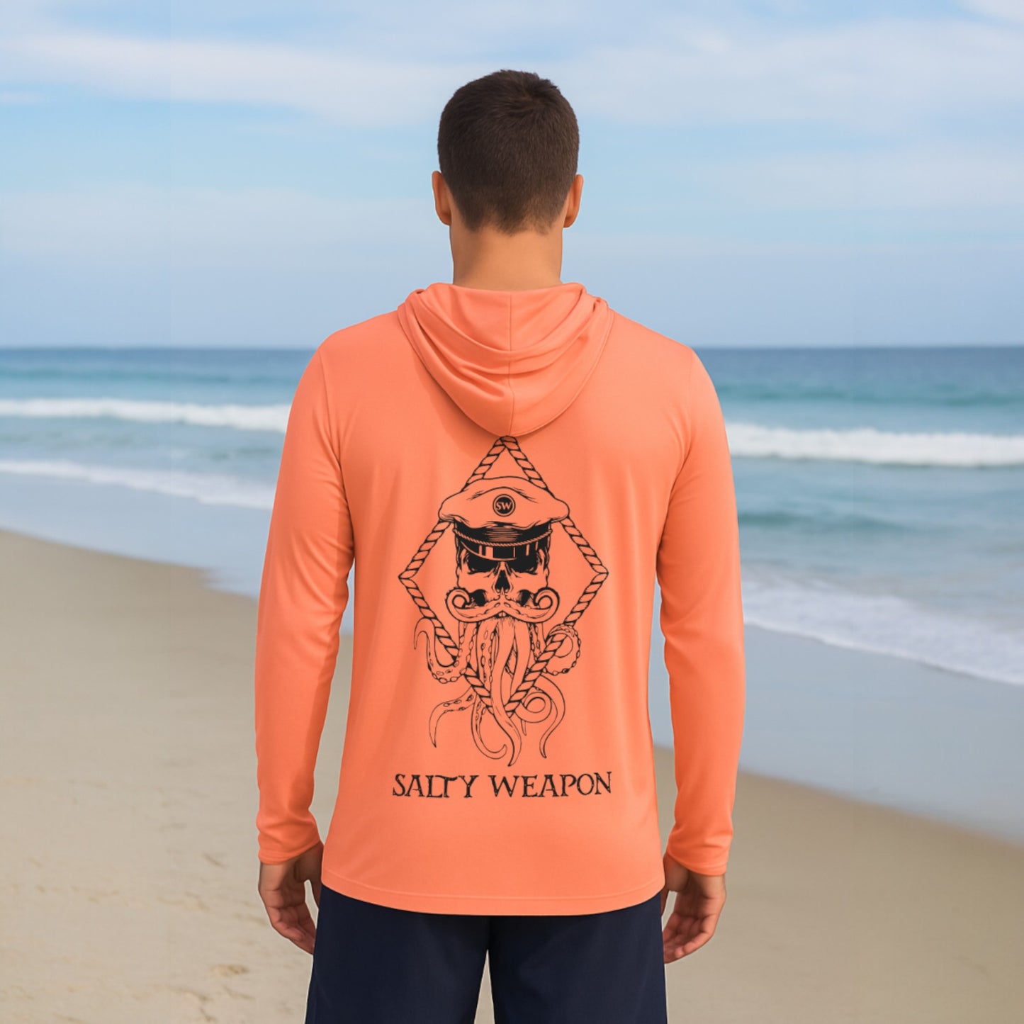 SALTY WEAPON HOODED UV SHIRT – PERFORMANCE SUN HOODIE | BLACK NAUTICAL LOGO (3 COLORS)