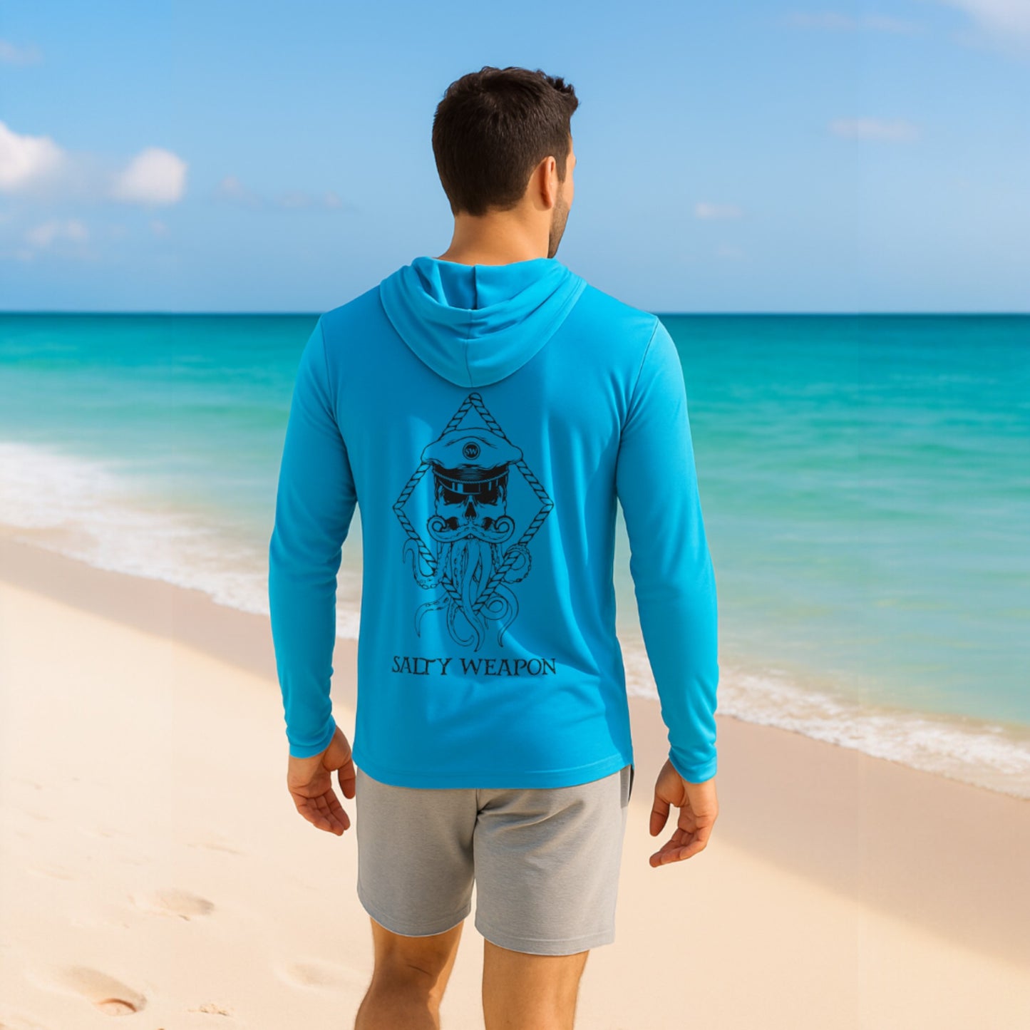 SALTY WEAPON HOODED UV SHIRT – PERFORMANCE SUN HOODIE | BLACK NAUTICAL LOGO (3 COLORS)