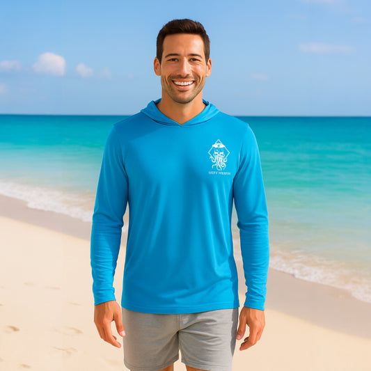 SALTY WEAPON HOODED UV SHIRT – PERFORMANCE SUN HOODIE | WHITE NAUTICAL LOGO (4 COLORS)