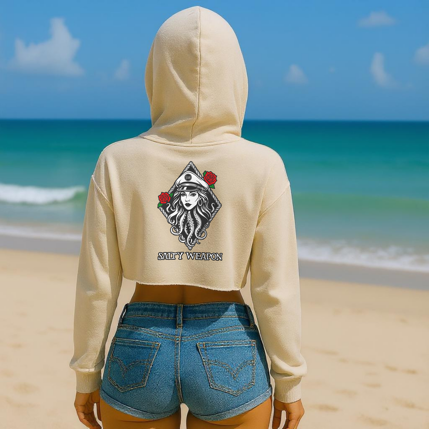 SALTY WEAPON WOMEN’S FLEECE CROP HOODIE – COASTAL LIFESTYLE HOODIE (3 COLORS)