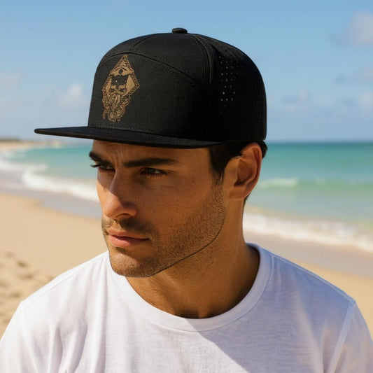 SALTY WEAPON 7-PANEL TRUCKER HAT – WATER-RESISTANT COASTAL PERFORMANCE CAP WITH CORK LOGO PATCH (2 COLORS)