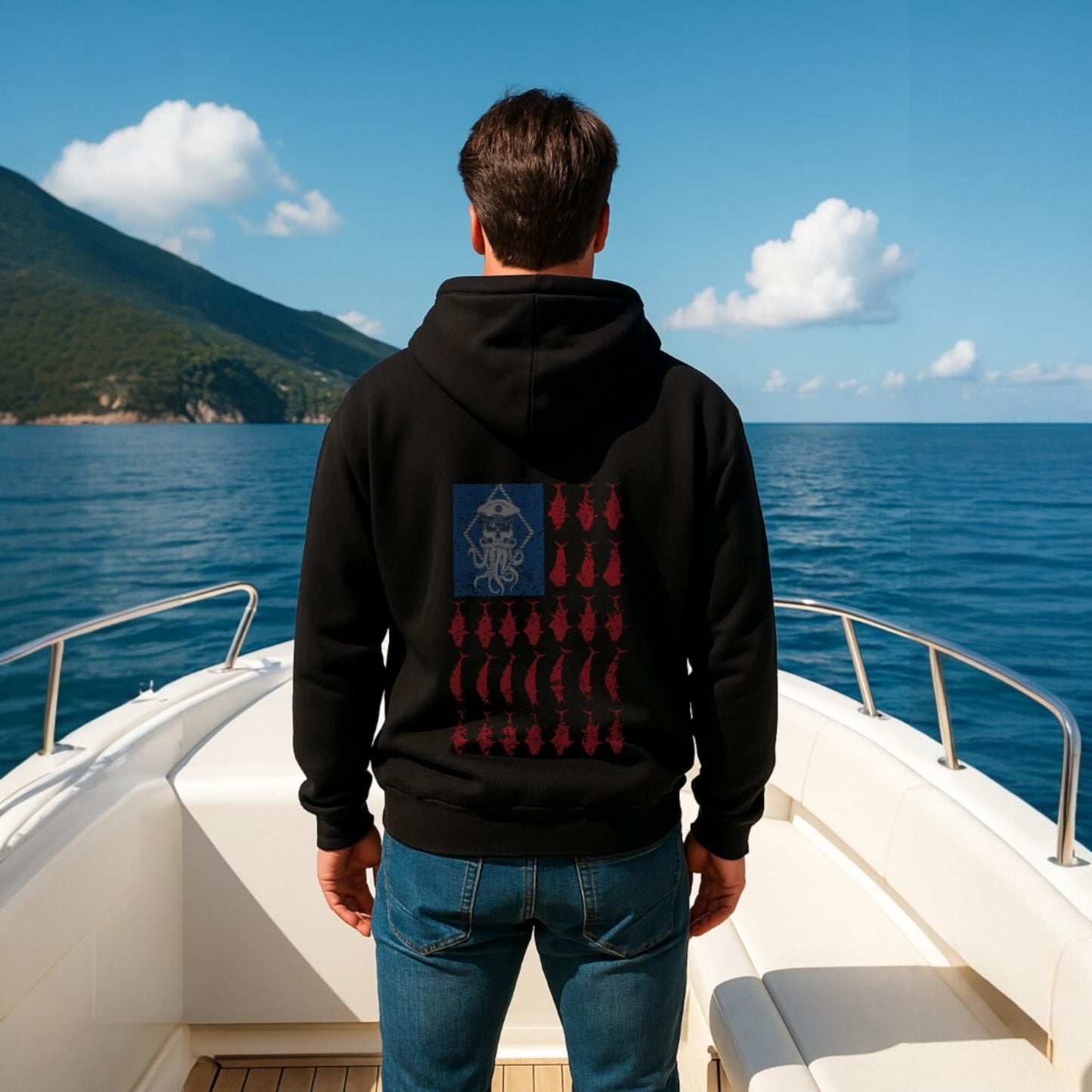 SALTY WEAPON FLEECE HOODIE – AMERICAN FLAG COASTAL DESIGN | PATRIOTIC LIFESTYLE HOODIE (3 COLORS)