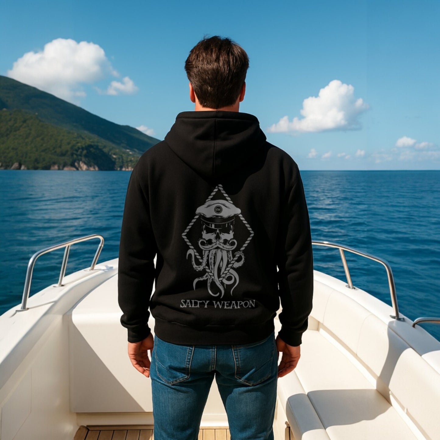 SALTY WEAPON FLEECE HOODIE – COASTAL LIFESTYLE HOODIE WITH WHITE NAUTICAL LOGO (3 COLORS)