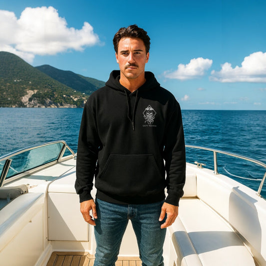 SALTY WEAPON FLEECE HOODIE – COASTAL LIFESTYLE HOODIE WITH WHITE NAUTICAL LOGO (3 COLORS)