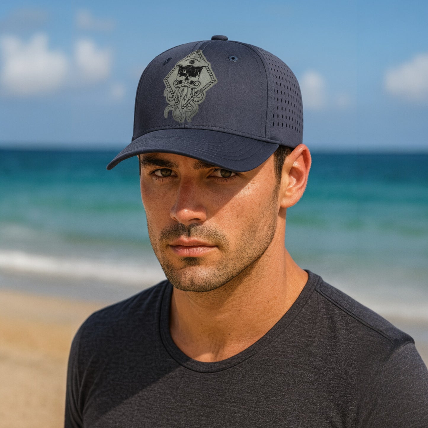 SALTY WEAPON 6-PANEL TRUCKER HAT – WATER-RESISTANT COASTAL PERFORMANCE CAP WITH WHITE NAUTICAL LOGO (2 COLORS)