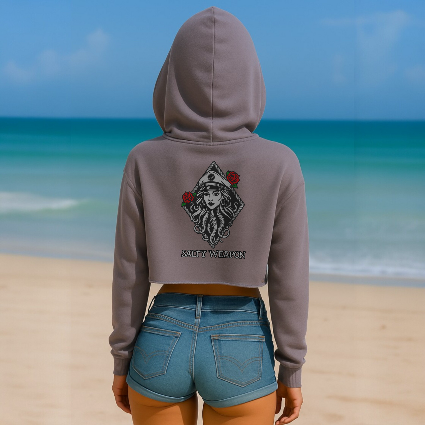 SALTY WEAPON WOMEN’S FLEECE CROP HOODIE – COASTAL LIFESTYLE HOODIE (3 COLORS)