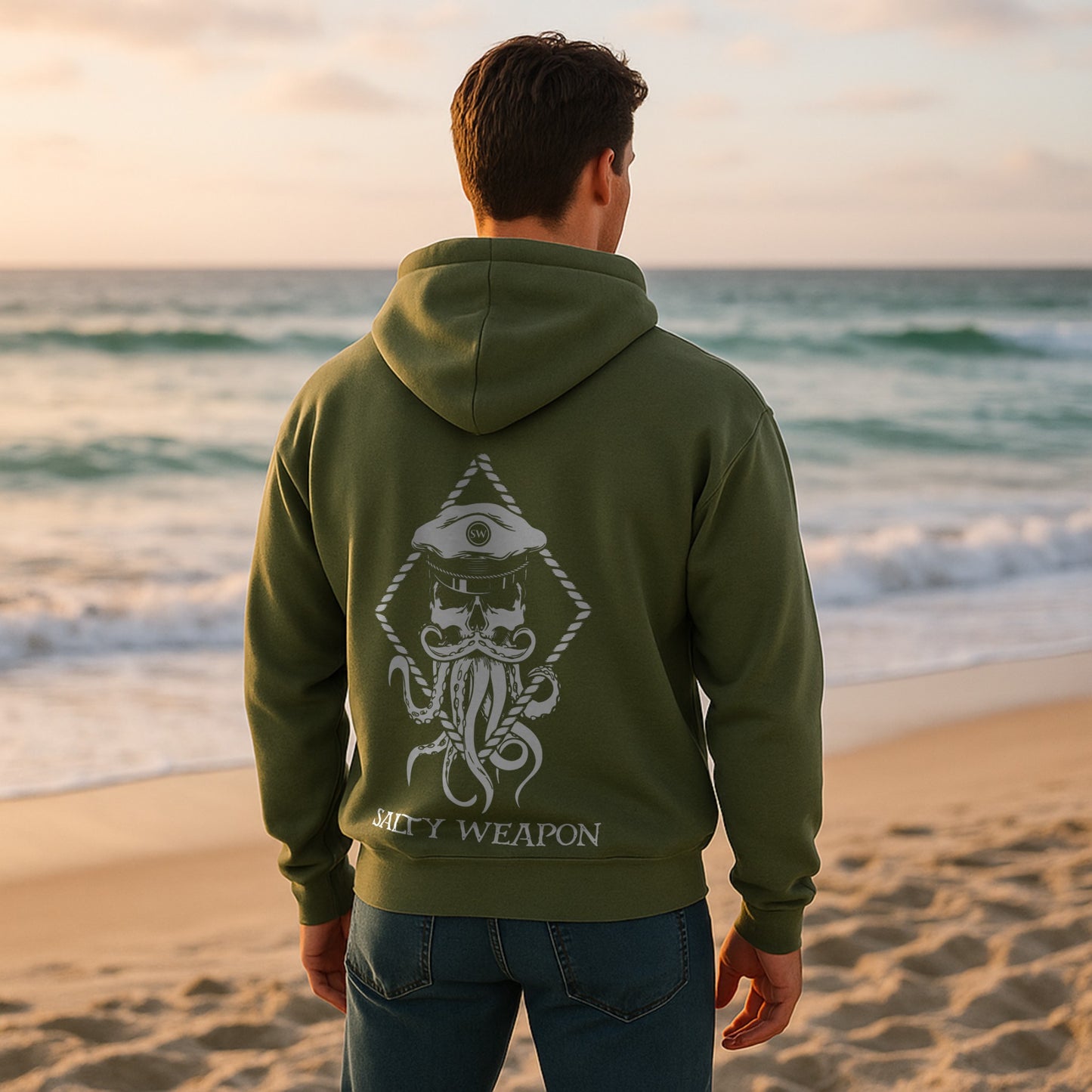 SALTY WEAPON FLEECE HOODIE – COASTAL LIFESTYLE HOODIE WITH WHITE NAUTICAL LOGO (3 COLORS)