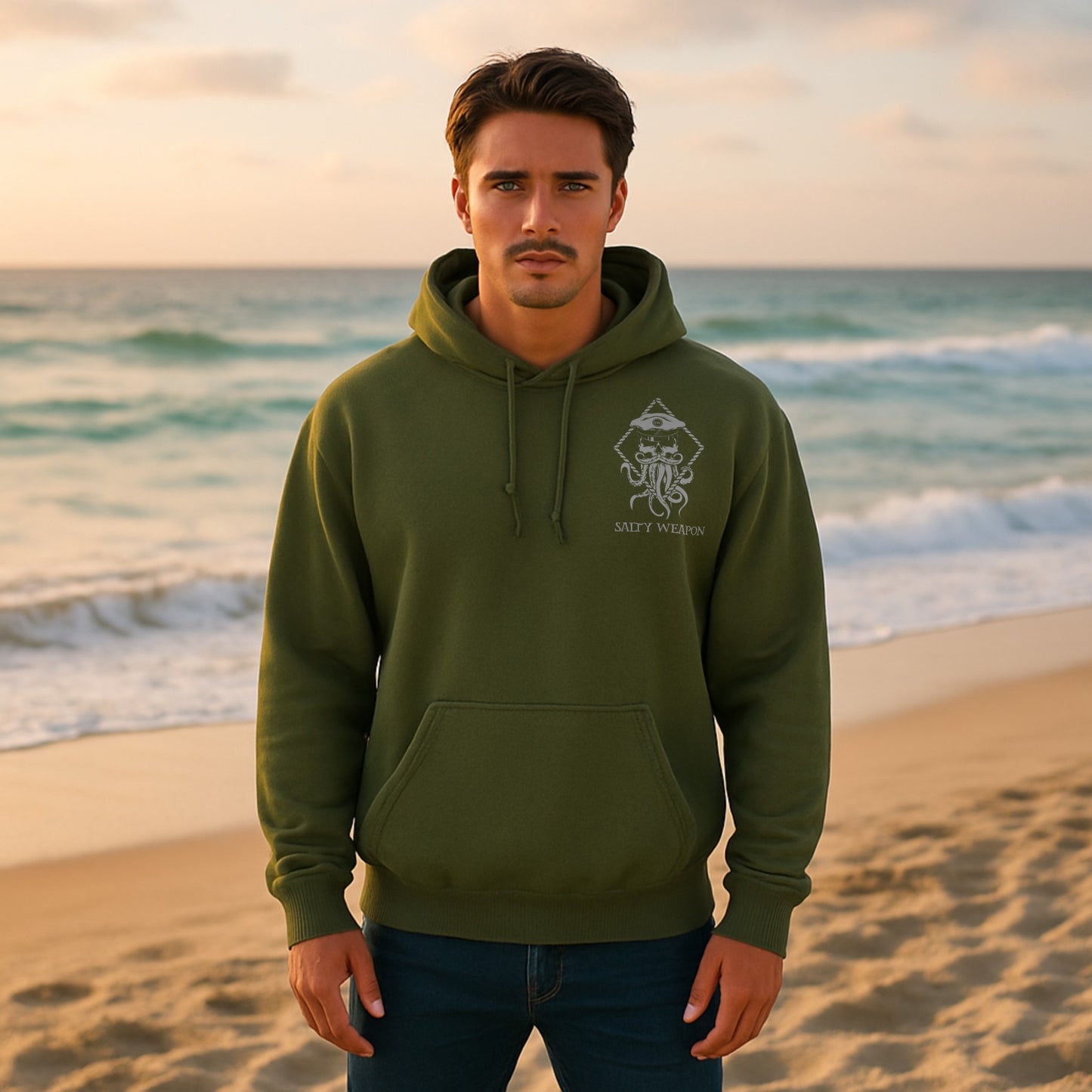 SALTY WEAPON FLEECE HOODIE – COASTAL LIFESTYLE HOODIE WITH WHITE NAUTICAL LOGO (3 COLORS)
