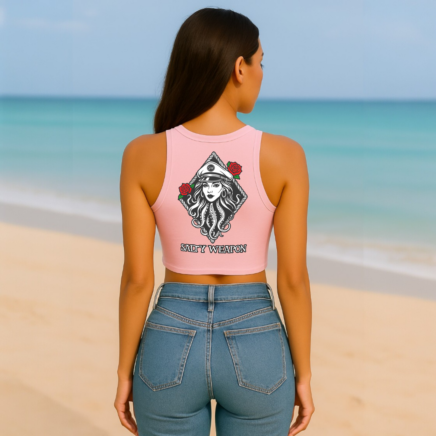 SALTY WEAPON WOMEN’S SLEEVELESS CROP TANK – COASTAL FIT CROP TOP (5 COLORS)