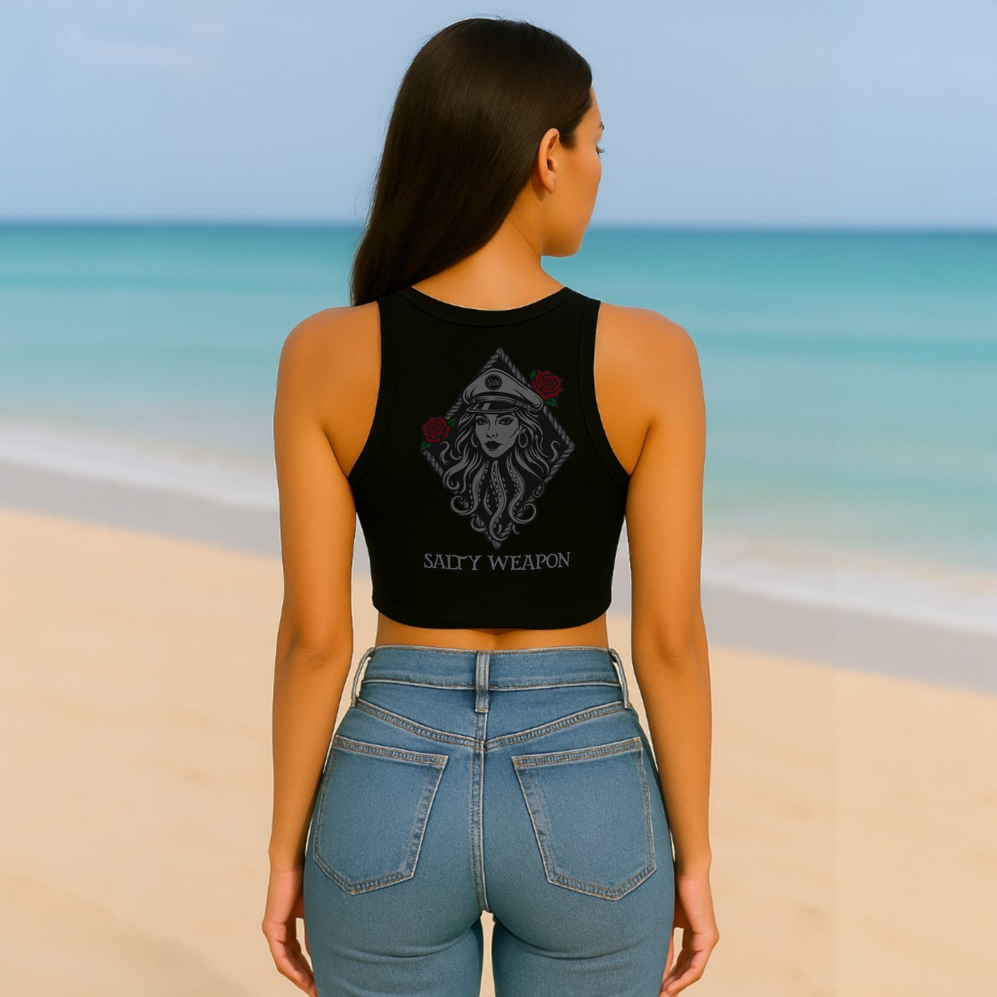 SALTY WEAPON WOMEN’S SLEEVELESS CROP TANK – COASTAL FIT CROP TOP (5 COLORS)
