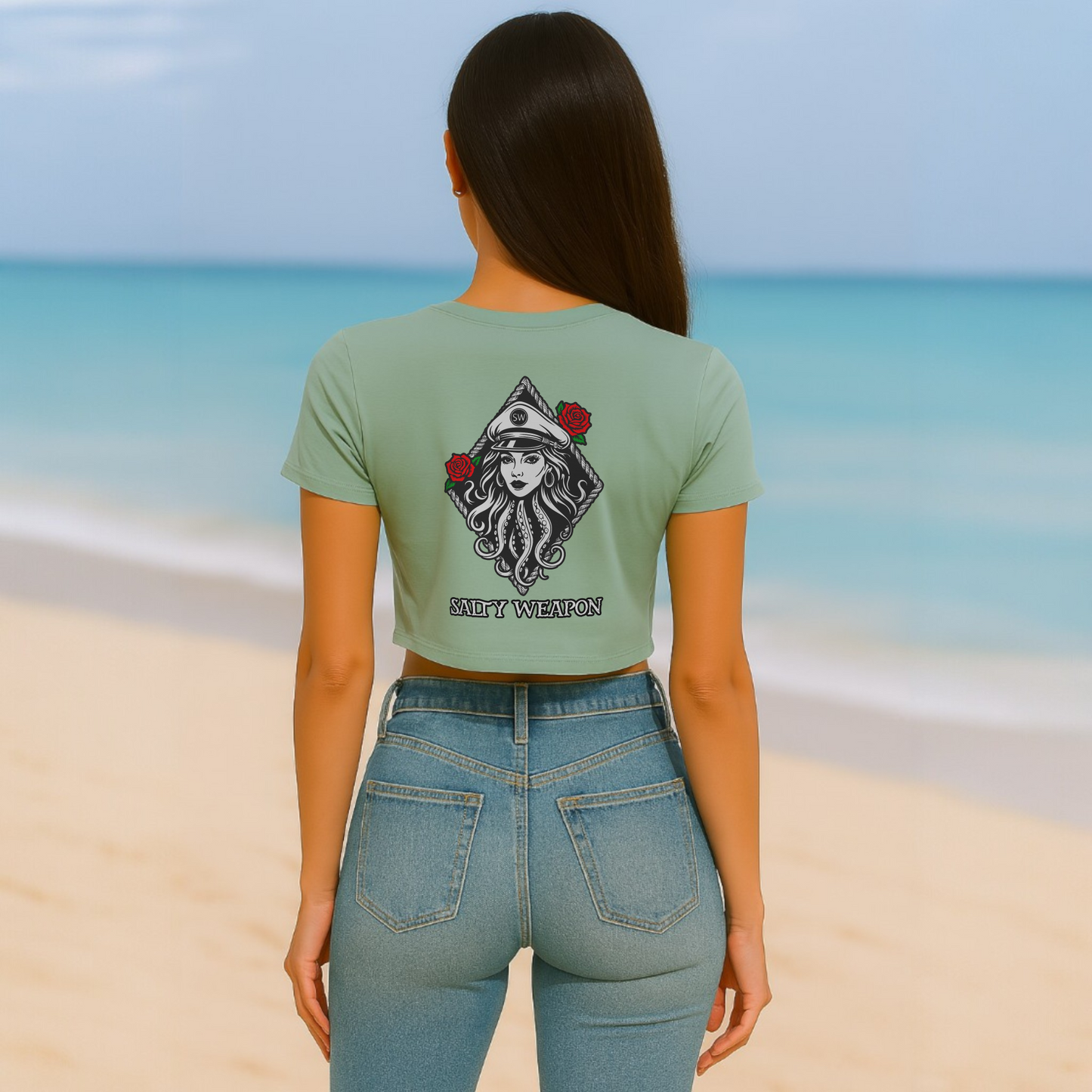SALTY WEAPON WOMEN’S SHORT SLEEVE CROP TOP – COASTAL TEE WITH LOOSE FIT (8 COLORS)