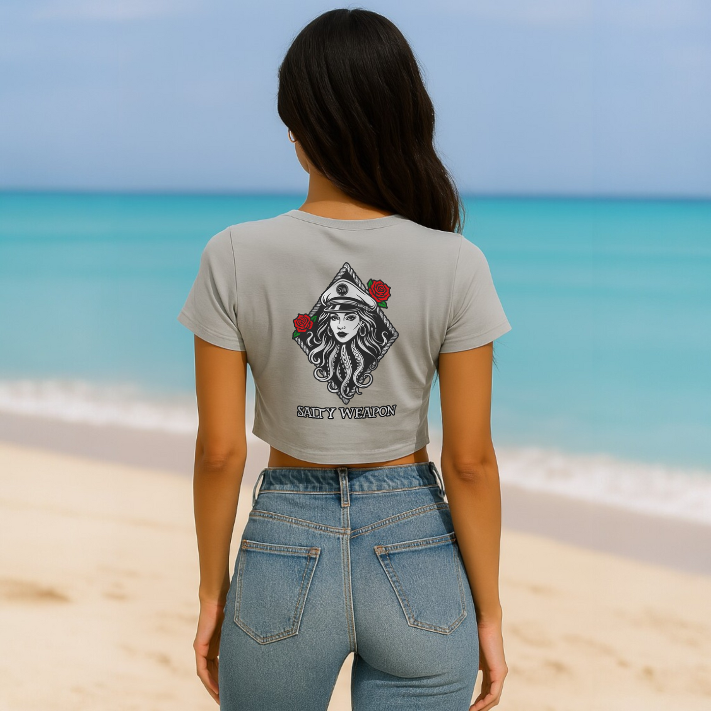 SALTY WEAPON WOMEN’S SHORT SLEEVE CROP TOP – COASTAL TEE WITH LOOSE FIT (8 COLORS)