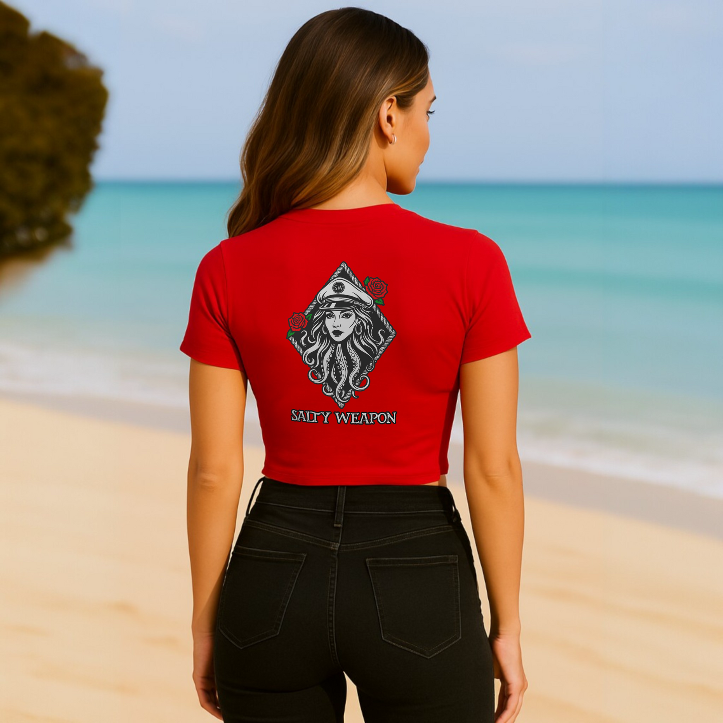 SALTY WEAPON WOMEN’S SHORT SLEEVE CROP TOP – COASTAL TEE WITH LOOSE FIT (8 COLORS)