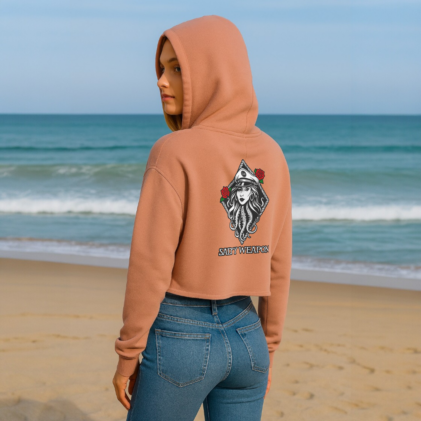 SALTY WEAPON WOMEN’S FLEECE CROP HOODIE – COASTAL LIFESTYLE HOODIE (3 COLORS)