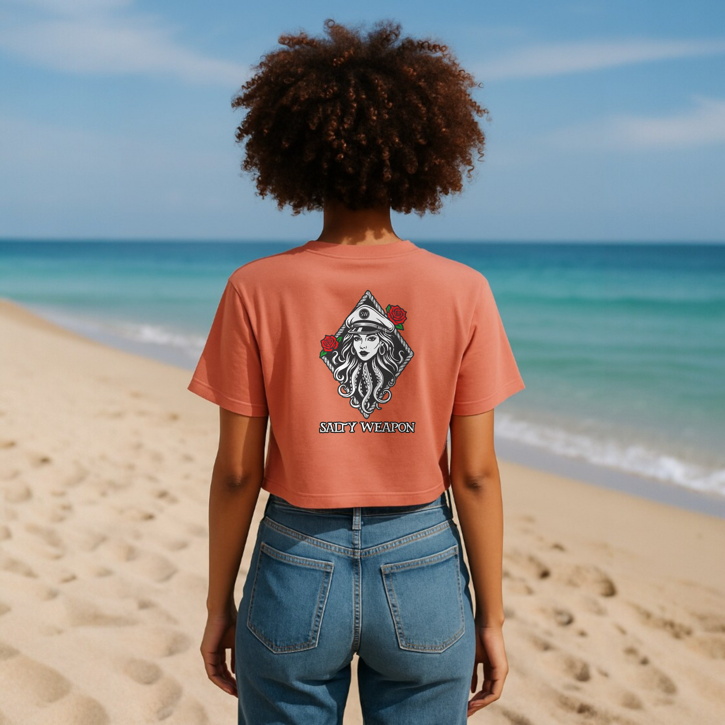 SALTY WEAPON WOMEN’S SHORT SLEEVE CROP TOP – COASTAL TEE WITH LOOSE FIT (8 COLORS)