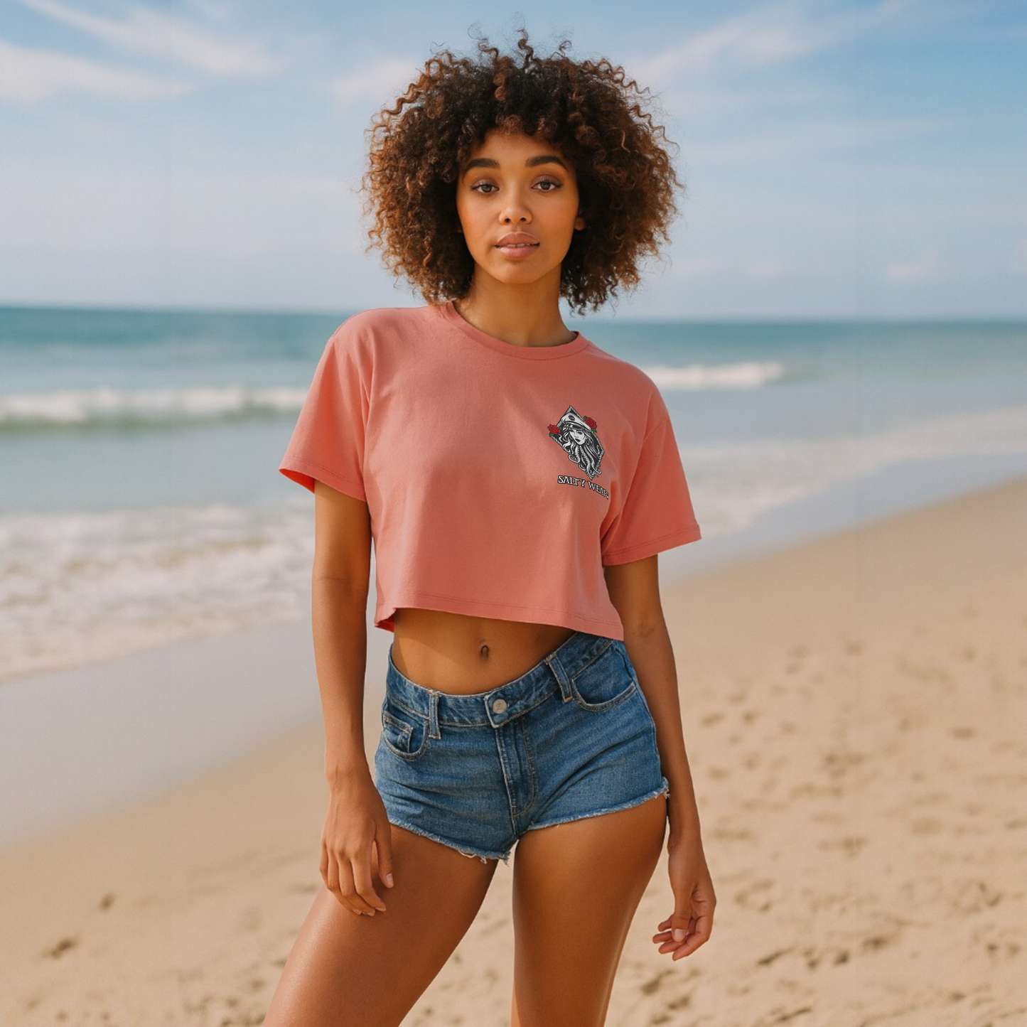 SALTY WEAPON WOMEN’S SHORT SLEEVE CROP TOP – COASTAL TEE WITH LOOSE FIT (8 COLORS)