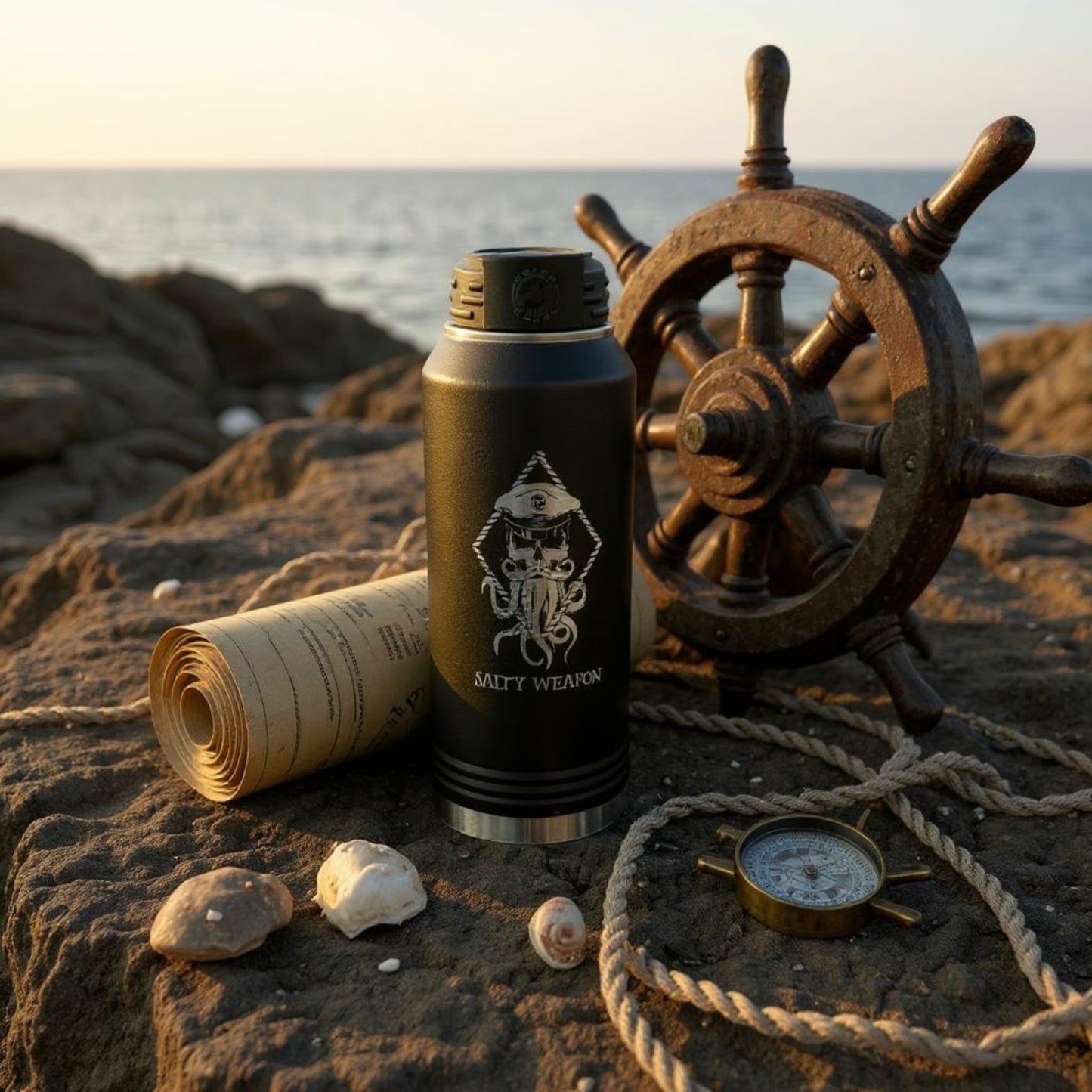 SALTY WEAPON MEN’S INSULATED TUMBLER – 32OZ STAINLESS STEEL WATER BOTTLE WITH COASTAL LOGO (2 COLORS)
