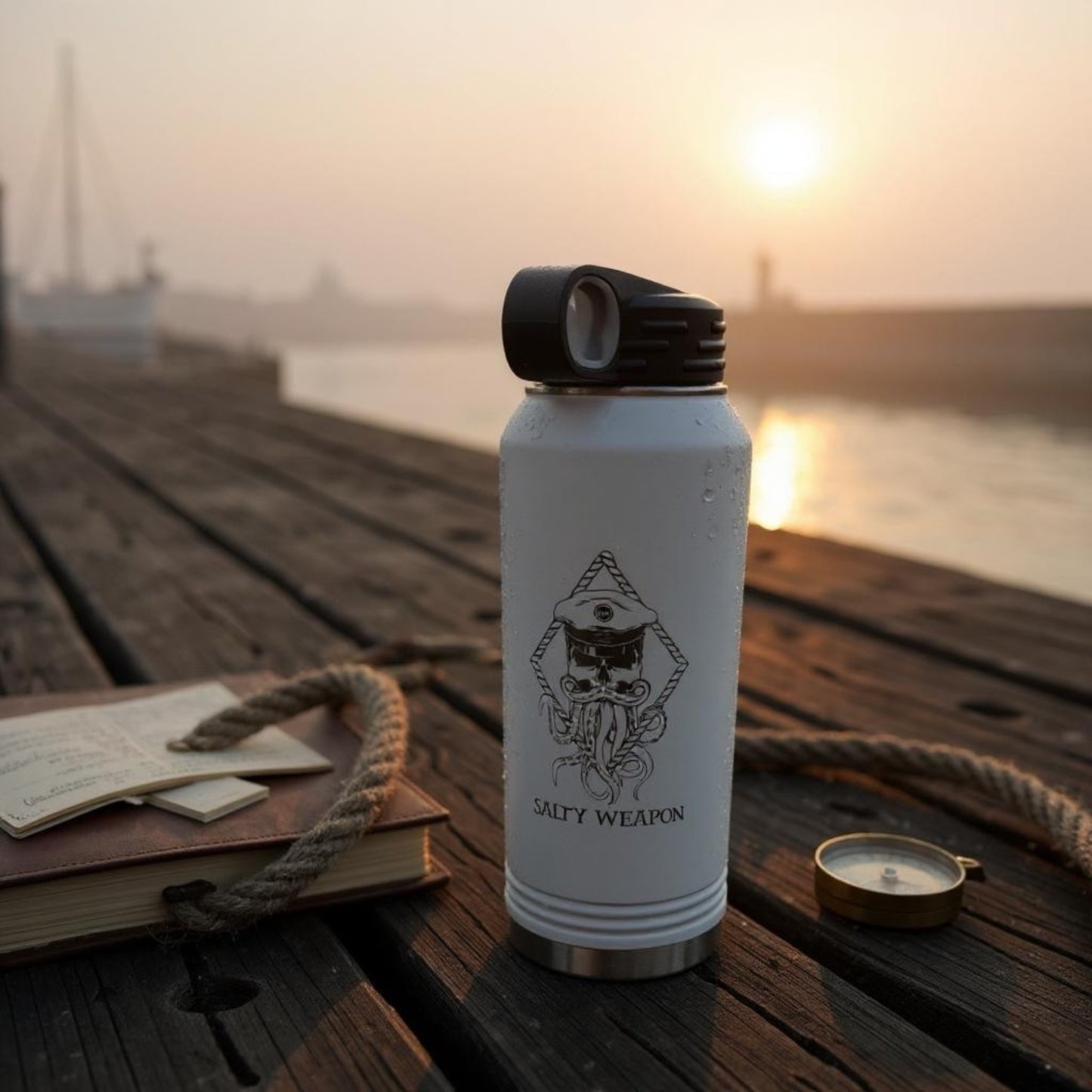 SALTY WEAPON MEN’S INSULATED TUMBLER – 32OZ STAINLESS STEEL WATER BOTTLE WITH COASTAL LOGO (2 COLORS)