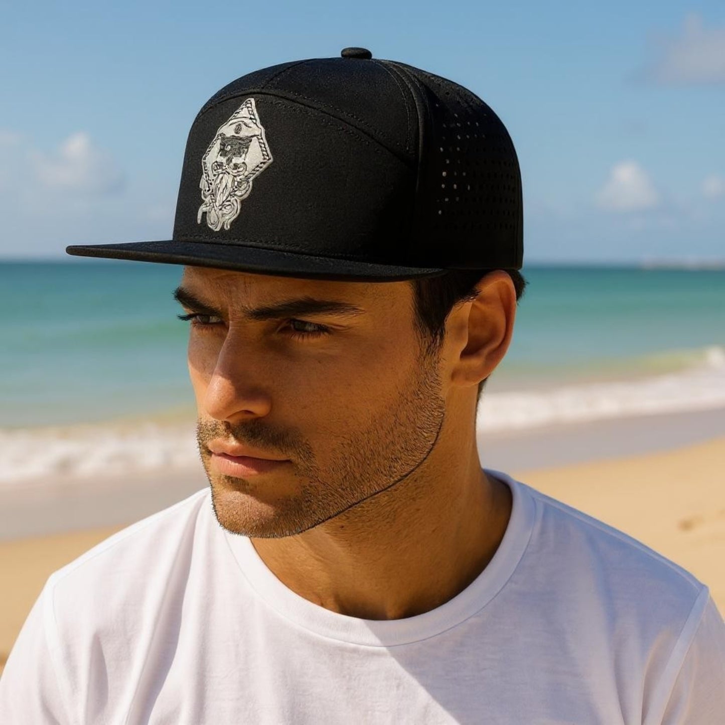 SALTY WEAPON 7-PANEL TRUCKER HAT – WATER-RESISTANT COASTAL PERFORMANCE CAP WITH WHITE NAUTICAL LOGO (3 COLORS)