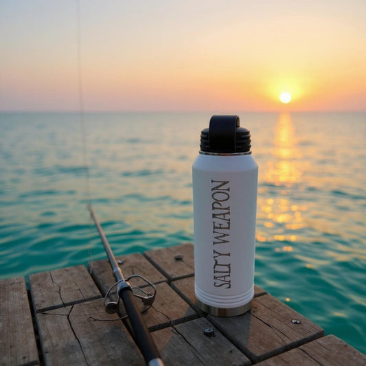 SALTY WEAPON MEN’S INSULATED TUMBLER – 32OZ STAINLESS STEEL WATER BOTTLE WITH COASTAL LOGO (2 COLORS)
