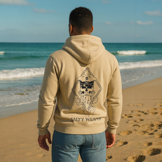 🔥 SALE – SALTY WEAPON FLEECE HOODIE – COASTAL LIFESTYLE HOODIE WITH BLACK NAUTICAL LOGO