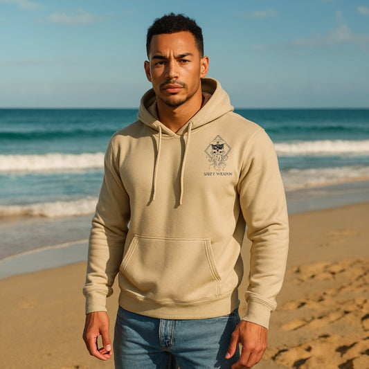 🔥 SALE – SALTY WEAPON FLEECE HOODIE – COASTAL LIFESTYLE HOODIE WITH BLACK NAUTICAL LOGO