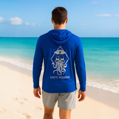 SALTY WEAPON HOODED UV SHIRT – PERFORMANCE SUN HOODIE | WHITE NAUTICAL LOGO (4 COLORS)