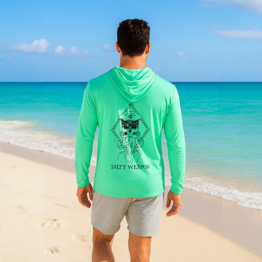 SALTY WEAPON HOODED UV SHIRT – PERFORMANCE SUN HOODIE | BLACK NAUTICAL LOGO (3 COLORS)