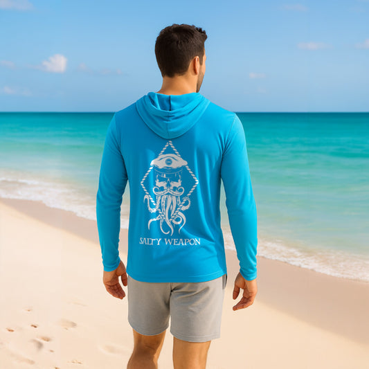 SALTY WEAPON HOODED UV SHIRT – PERFORMANCE SUN HOODIE | WHITE NAUTICAL LOGO (4 COLORS)