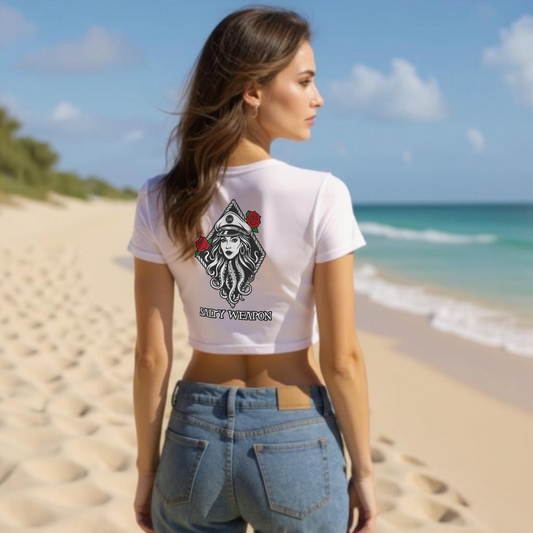 SALTY WEAPON WOMEN’S CROP TOP – COASTAL SHORT SLEEVE TEE, TIGHT FIT (3 COLORS)