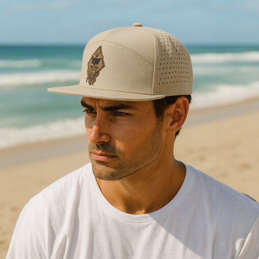 SALTY WEAPON 7-PANEL TRUCKER HAT – WATER-RESISTANT COASTAL PERFORMANCE CAP WITH CORK LOGO PATCH (2 COLORS)