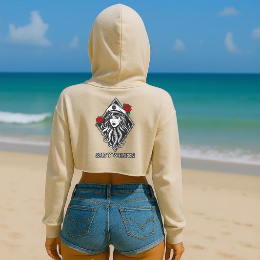 SALTY WEAPON WOMEN’S FLEECE CROP HOODIE – COASTAL LIFESTYLE HOODIE (3 COLORS)