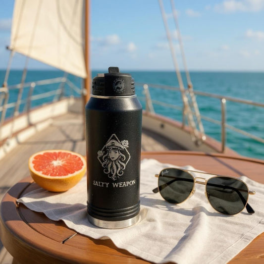 SALTY WEAPON WOMEN’S INSULATED TUMBLER – 32OZ STAINLESS STEEL WATER BOTTLE WITH COASTAL LOGO (2 COLORS)