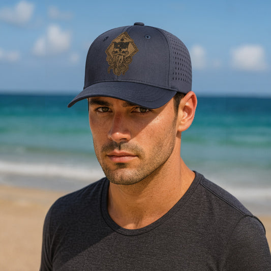 SALTY WEAPON 6-PANEL TRUCKER HAT – WATER-RESISTANT COASTAL PERFORMANCE CAP WITH CORK LOGO PATCH