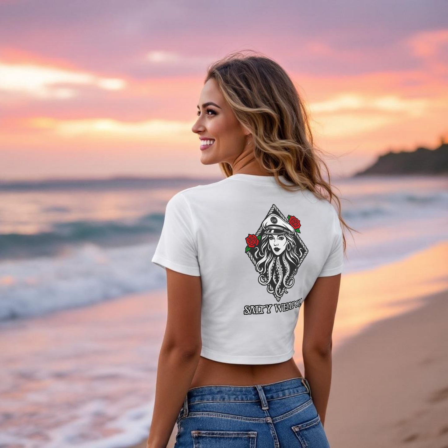 SALTY WEAPON WOMEN’S SHORT SLEEVE CROP TOP – COASTAL TEE WITH LOOSE FIT (8 COLORS)